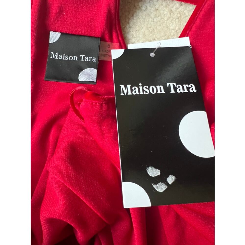 NWT Maison Tara red velvet halter fit & flare dress size 14 - Picture 8 of 9